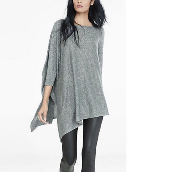Express Gray Metallic Extreme Asymmetrical Sweater - Picture 2 of 8